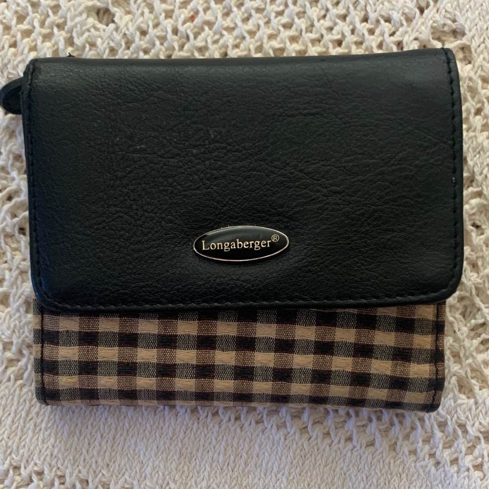 Longaberger Black and Brown Plaid Wallet
